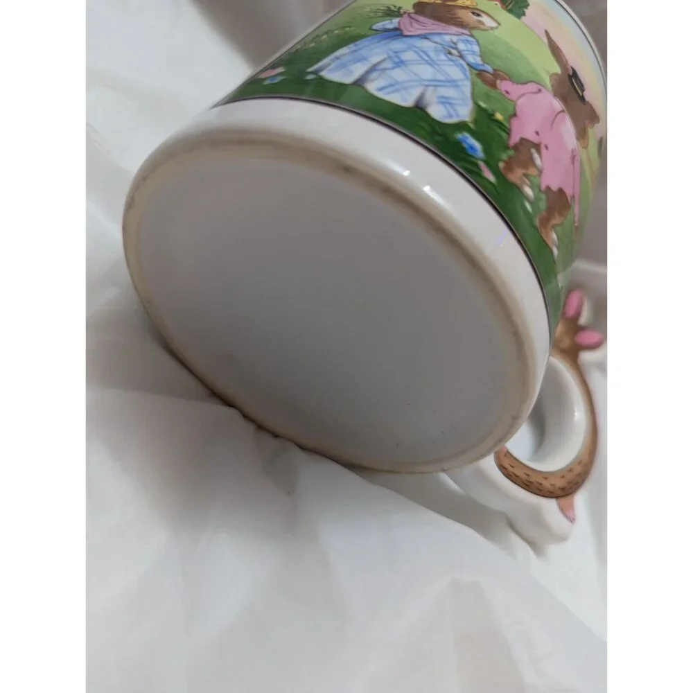 VTG Japan Bunny‎ Mug Mr & Mrs Bunny - bunny shaped handle unique colorful spring
